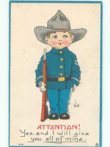 Pre-Linen signed SOLDIER BOY STANDING AT ATTENTION AC1768
