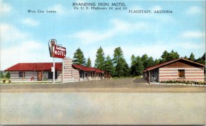 Postcard AZ Flagstaff Branding Iron Motel Route 66 & 89 Roadside RARE 1940s S112