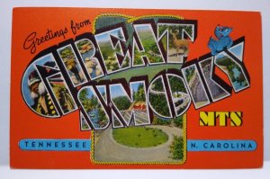 Greetings From Great Smoky Mts Tennessee & NC Large Big Letter Linen Postcard