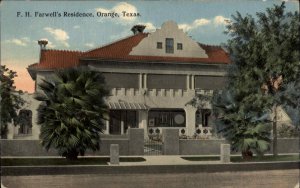 Orange TX FH Farwell Residence c1910 Postcard