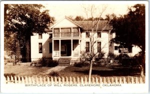 RPPC CLAREMORE, OK Oklahoma    Birthplace of WILL ROGERS    c1930s   Postcard