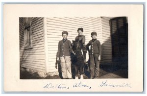 Little Boy Ride Pony Postcard RPPC Photo Backyard Scene c1910's Unposted Antique