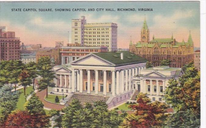 Virginia Richmond State Capitol Square Showing Capitol and City Hall 1943