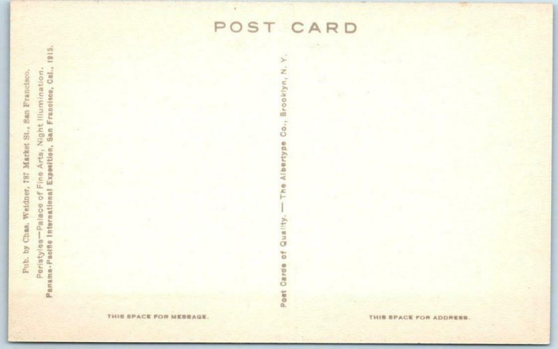 PPIE Panama Pacific Expo 1915 PALACE OF FINE ARTS  Handcolored Weidner Postcard