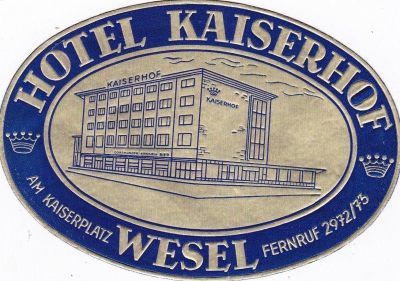 Germany Wesel Hotel Kaiserhof Vintage Luggage Label sk2006