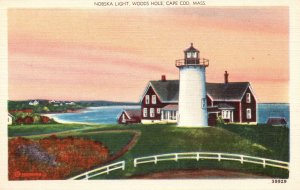Nobska Light Woods Hole Lighthouse Cape Cod Massachusetts NBNC Vintage Postcard