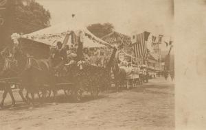 PATRIOTIC PARADE AMERICAN FLAGS ANTIQUE REAL PHOTO POSTCARD RPPC