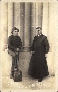 Milford Iowa IA Cancel Men Costumes Priest Worker w/ Shovel 1923 RPPC