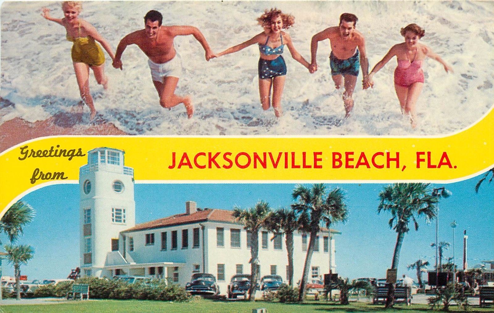 Jacksonville Beach Postcard Florida 1964 Bikini Girls Bathing Beauties Retro United States 