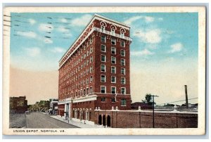 Norfolk Virginia VA Postcard Union Depot Station Railroad Train 1919 Antique