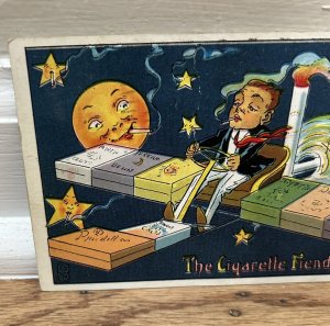 Antique Postcard The Cigarette Fiends Dream Anthropomorphic Moon Surreal!!!