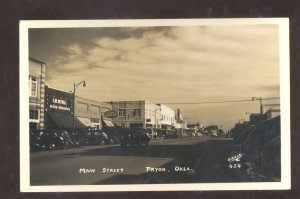 RPPC PRYOR OKLAHOMA DOWNTOWN MAIN STREET SCENE AT NIGHT REAL PHOTO POSTCARD