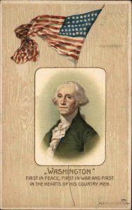 Patriotic George Washington Portrait Quote Flag Embossed Winsch Vintage Postcard