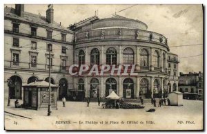 Old Postcard Rennes Theater and Place de L Hotel de Ville