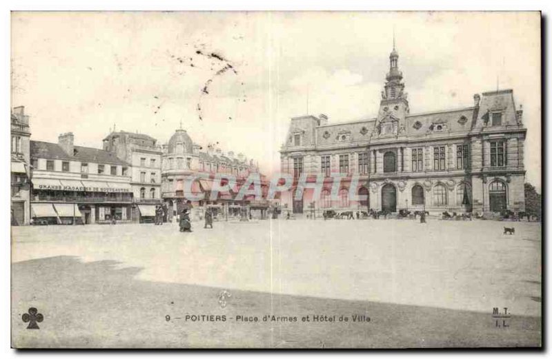 Poitiers Old Postcard Place d & # 39armes and City Hall