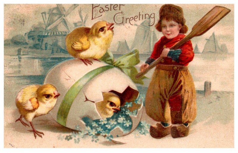 Easter   Dutch Boy, Chicks coming out of Giant Egg