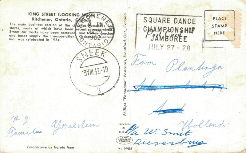 Canada King Street Looking West Kitchener Ontario Vintage Postcard 07.52