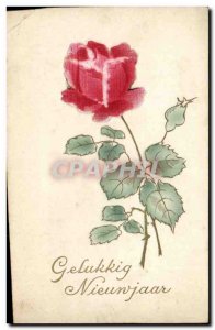 Old Postcard Fantasy Flowers relief decoration Gelukkig Nieuwjaar