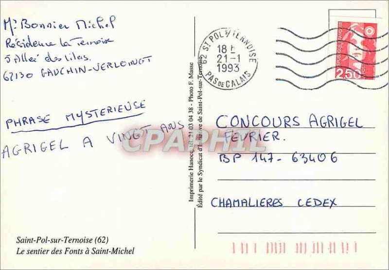 Modern Postcard Saint Pol sur Ternoise The Trail Fonts in Saint Michel