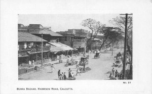 L379 India Burra Bazaar Harrison Road Calcutta coaches carts shops postcard