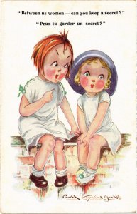 PC ARTIST SIGNED, YOUNG, BETWEEN US WOMEN, Vintage Postcard (b46426)