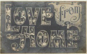 c1905 Rotograph RPPC Large Letter Greetings Love from Home, Women's Faces B-1227