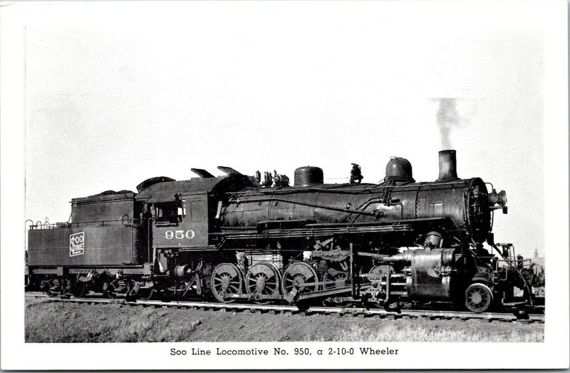 Vtg Soo Line Locomotive No. 950 a 2-10-0 Wheeler Engine Train Railroad Postcard