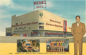 Florida St. Petersburg Webb City's Unusual Drug Store 1940s Postcard 22-10749