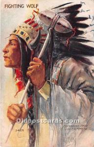 Fighting Wolf by L Peterson Indian Postcard