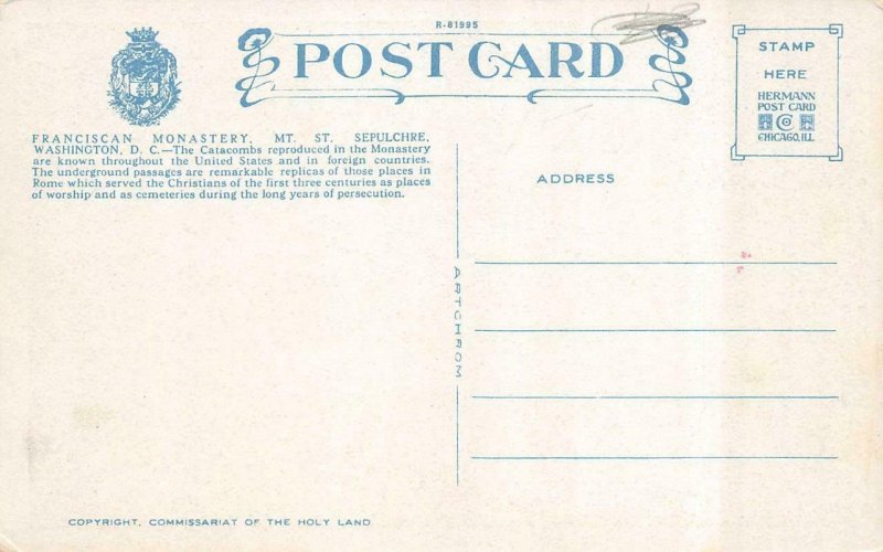 Washington, D.C.  The Catacombs~FRANCISCAN MONASTERY~Mt St Sepulchre   Postcard