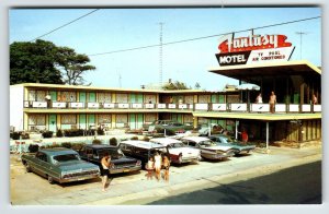 Fantasy Motel NJ Postcard Wildwood New Jersey Old Retro Sign Cars Swimming Pool 