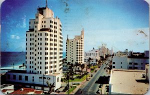 Vtg Miami Beach Florida FL Collins Avenue and Ocean Street View 1950s Postcard