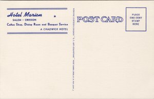 Hotel Marion Salem OR Oregon Chadwick Hotel Unused Curteich Linen Postcard E91