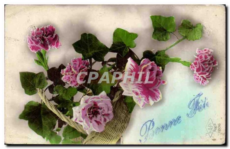 Old Postcard Fantasy Flowers Bonne fete