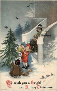 Christmas Ellen Clapsaddle Children Decorate Tree 1923 Red Cross Seal Tied PC