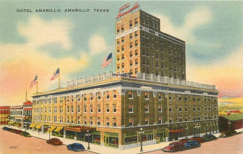 Postcard Texas Amarillo Hotel Amarillo autos roadside Colorpicture linen 23-507