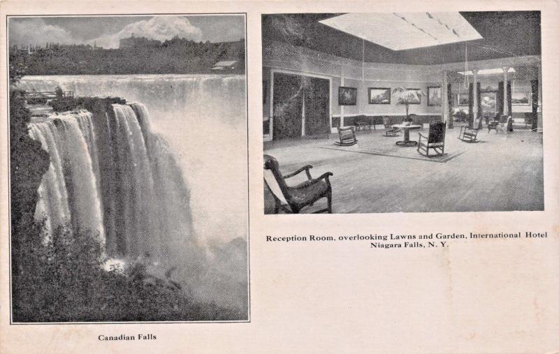 NIAGARA FALLS NY~CANADIAN FALLS~RECEPTION ROOM-INTERNATIONAL HOTEL POSTCARD 1900