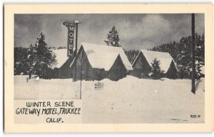 GATEWAY MOTEL Truckee, CA Winter Scene 1940s Linen Vintage Postcard