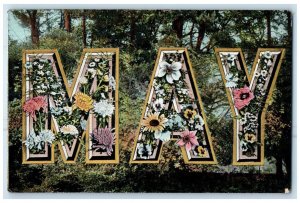 c1910's May Floral Flowers Name Large Numbers Posted Antique Postcard