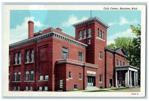 c1940 Civic Center Building Entrance Smokestacks Manistee Michigan MI Postcard