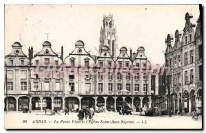 Old Postcard Arras Small Square and the Church of Saint John the Baptist