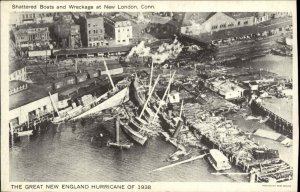 New London Connecticut CT Hurricane Ruins Ship 1930s-50s Postcard