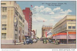 Florida Orlando Orange Avenue Showing First National Bank and Woolworth 1944 ...