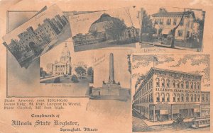 ILLINOIS STATE REGISTER SPRINGFIELD STATE ARMORY CAPITOL DOME POSTCARD 1908