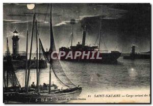 Postcard Old Lighthouse Saint Nazaire Cargo Ship leaving pools