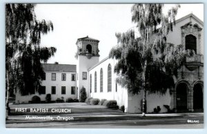 RPPC McMINNVILLE, Oregon OR ~ FIRST BAPTIST CHURCH 1950s Yamhill County Postcard