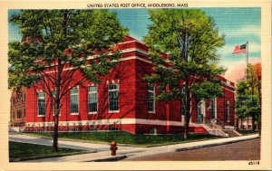 United States Post Office Middleboro Massachusetts MA Linen Postcard VTG UNP  