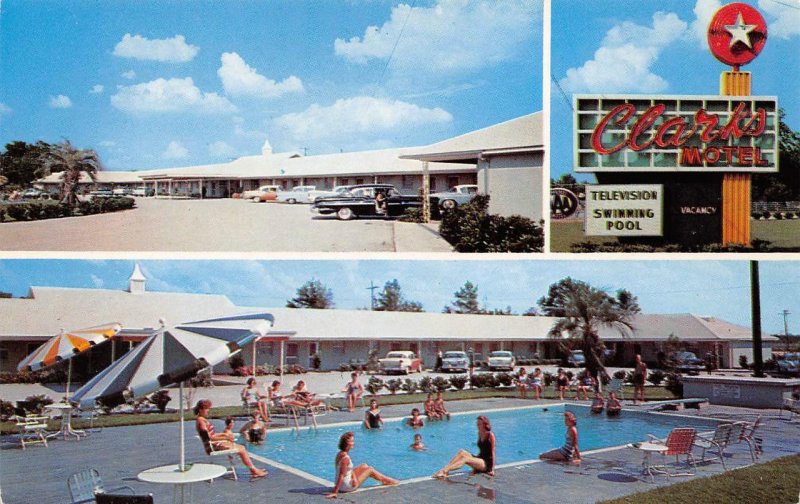 CLARK'S MOTEL & RESTAURANT Santee, SC Swimming Pool Roadside ca 1950s Postcard