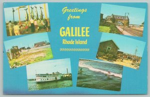 Galilee Rhode Island~Boats~Surfers~Fishing Hanging~Standard Chrome Postcard