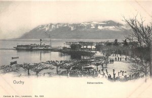 PORT D' OUCHY DEBARCADERE SWITZERLAND SHIP POSTCARD (c. 1900)
